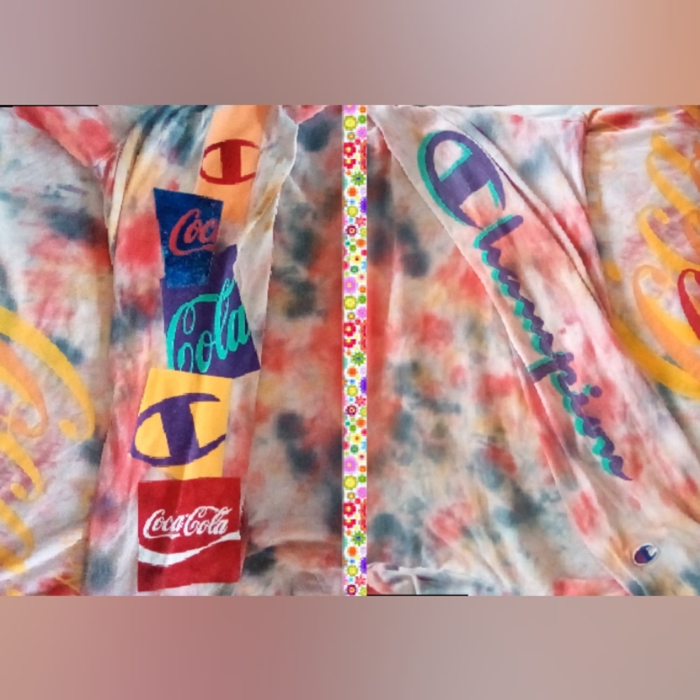 🏆Champion Coca-Cola Custom Tie Dye Long Sleeve Shirt, M🏆 - Picture 3 of 7
